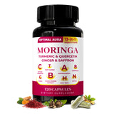 Optimal Aura 13 in 1 Moringa Powder Capsules - Turmeric, Ginger, Quercetin, Saffron | Herbal Dietary Supplements