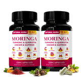 Optimal Aura 13 in 1 Moringa Powder Capsules - Turmeric, Ginger, Quercetin, Saffron | Herbal Dietary Supplements