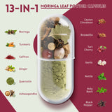 Optimal Aura 13 in 1 Moringa Powder Capsules - Turmeric, Ginger, Quercetin, Saffron | Herbal Dietary Supplements