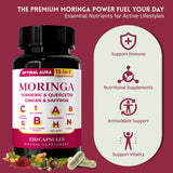 Optimal Aura 13 in 1 Moringa Powder Capsules - Turmeric, Ginger, Quercetin, Saffron | Herbal Dietary Supplements